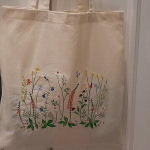 Machine Embroidered Tote Bags - Nature - Woodland Flowers - customised Personalised - made to order