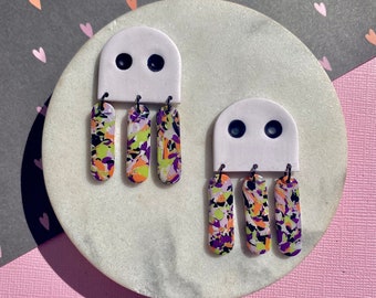 Jelly Ghostie Dangle Polymer Clay and Resin Earrings; Halloween Clay Earrings; Halloween Dangle Earrings; Classic Halloween Earrings