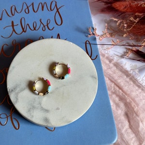Gold Plated Multi-Color Block Enamel Huggie Hoop Earrings; Huggie Hoop Earrings; Colorful Hoop Earrings; Hoop Earrings for Spring