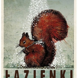 Moderne Poolse poster Lazienki door Ryszard Kaja Wall Animal Room Decor Eekhoorn Dierenkunst Kunstwerk van Polish Poster Studio