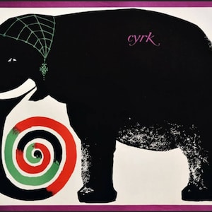 Cyrk Elephant Original 1970 Polish Circus Poster by Hubert Hilscher