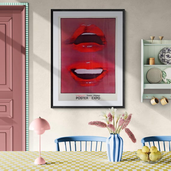 Vintage Waldemar Swierzy Poster Expo 1981 Original Polish Lips