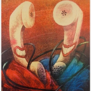 May include: A vintage movie poster for the film "The Seduction of Joe Tynan" featuring two cartoon-style telephones with smiling faces. The poster is in Polish and features the names Shirley MacLaine, Debra Winger, and Jack Nicholson.
