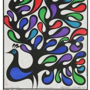 Manifesto del pavone in stile Art Nouveau: stampa della mostra polacca del 1971