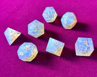 Cracked opalite Gemstone Dice Polyhedral Dice DND Set