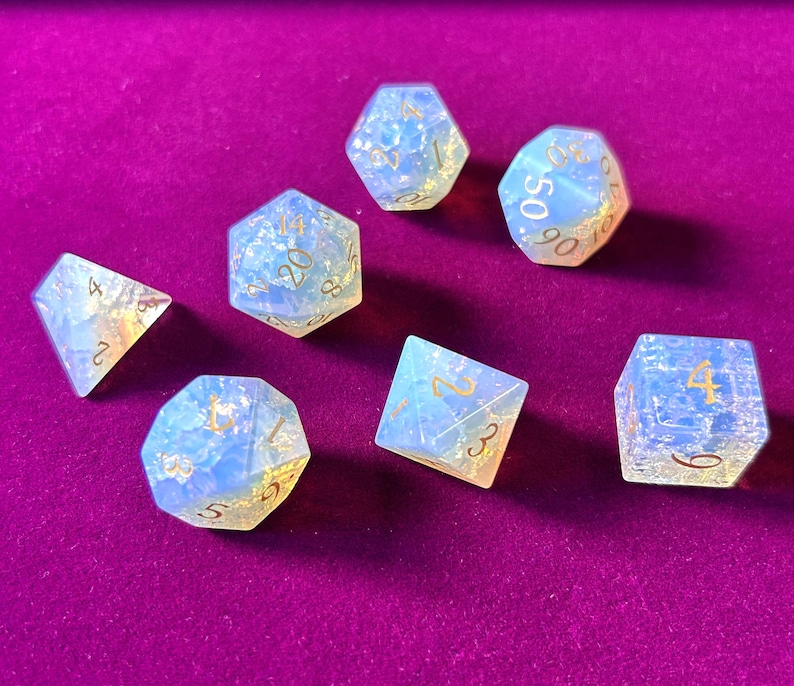 Opalite edelsteen dobbelstenen, veelzijdige D&D dobbelstenenset afbeelding 1