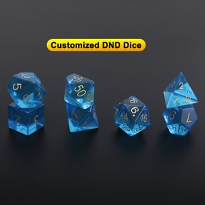 Blue Glass Gemstone Dice Polyhedral Dice DND Set