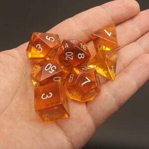 Golden Glass Gemstone Dice Polyhedral Dice DND Set