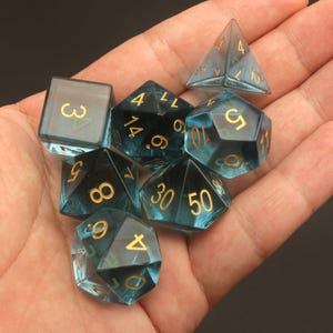 Light Blue Glass Gemstone Dice Polyhedral Dice DND Set