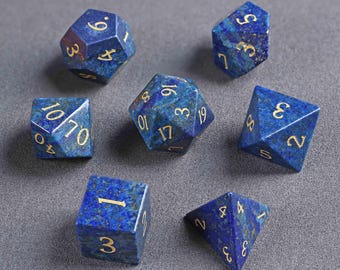Lapis lazuli edelsteen dobbelstenen, polyedrische dobbelstenen set: