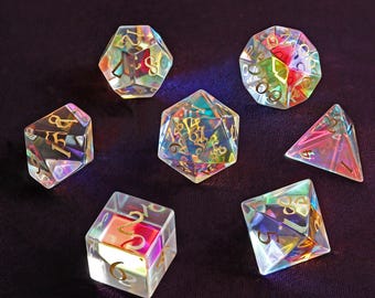 Dichroic Glass Gemstone Dice Polyhedral Dice DND Set