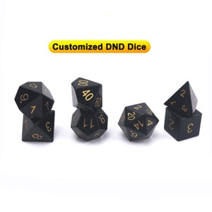 Full set black obsidian engraved number gemstone DND dice set -Customized gemstone dice