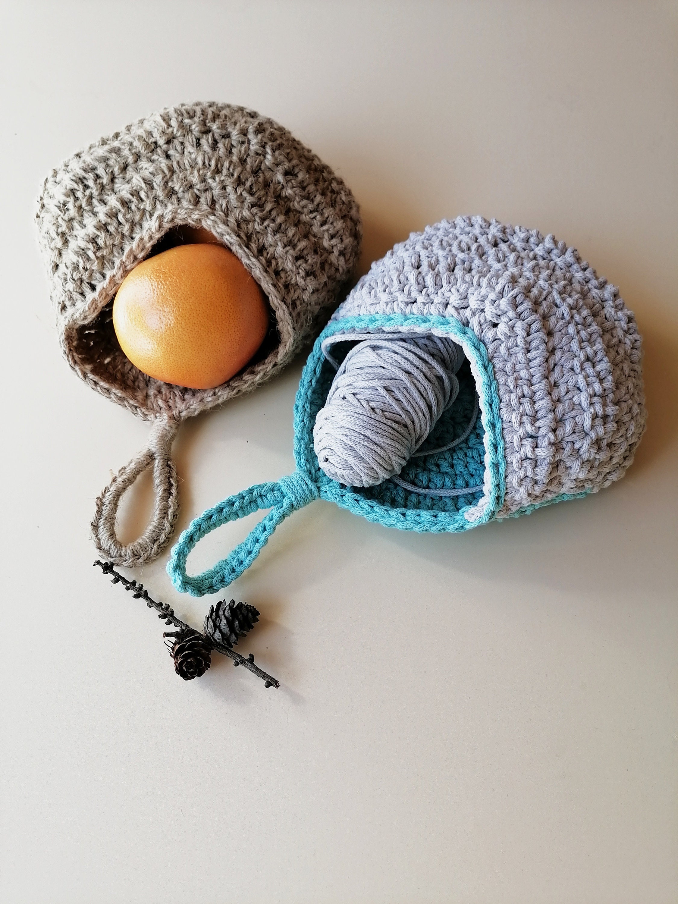 Crochet Hanging Basket Hanging Fruit Boho Basket Jute Cotton Etsy