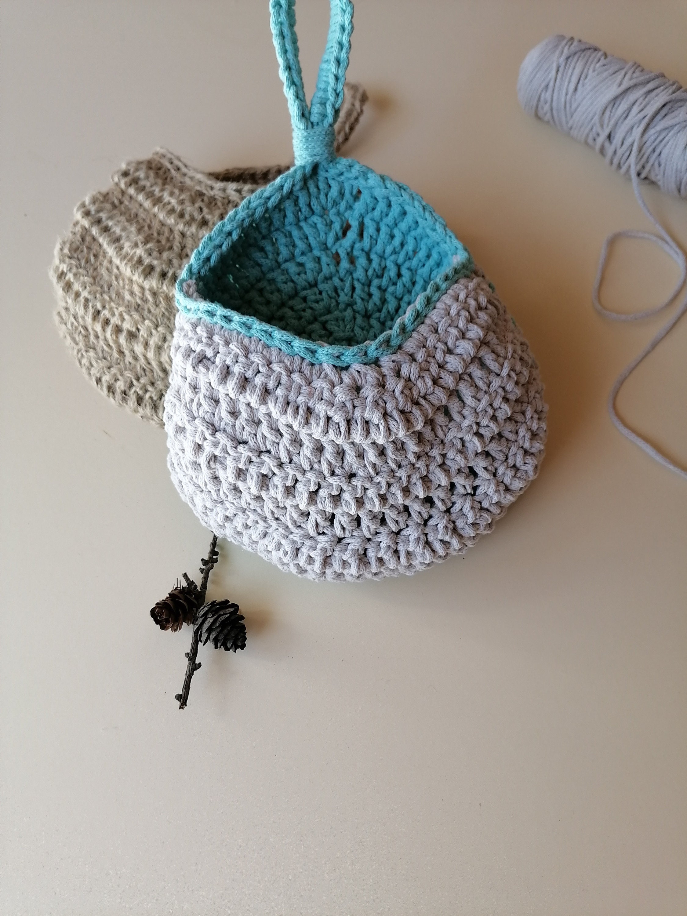 Crochet Hanging Basket Hanging Fruit Boho Basket Jute Cotton Etsy