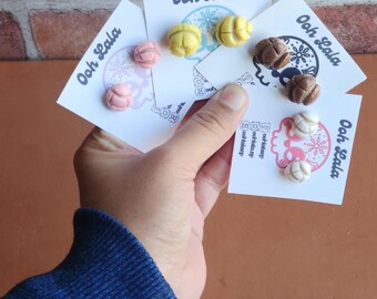 Orecchini Concha fatti a mano • Orecchini in argilla essiccata all'aria Pan Dulce messicana