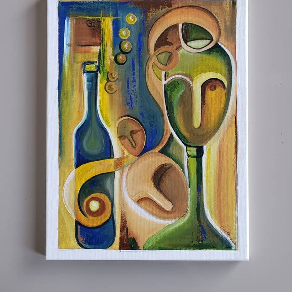 The Modern society, original abstract painting ,Modern Abstract ,Figurative, faces earthen colors, midcentury