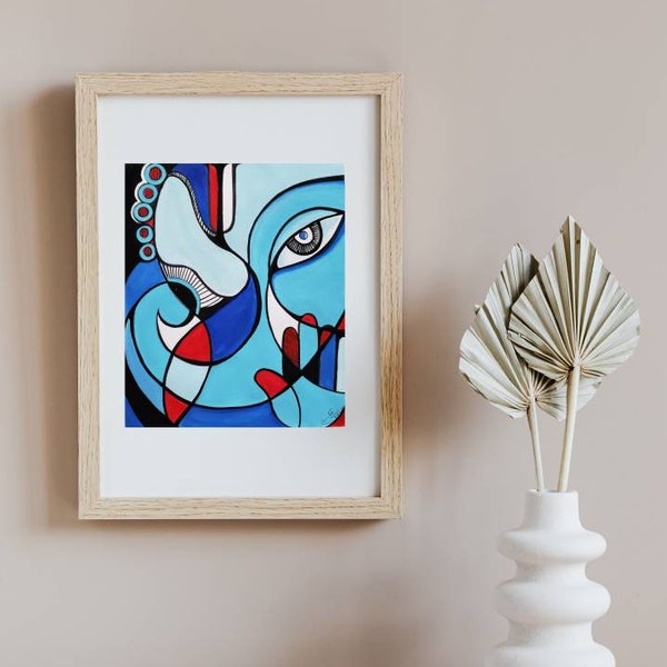 The Lord ganesha abstract painting, cubism, modern art ,  original blue ganesha with laxmi  wall art,HinduGod, minimalistic