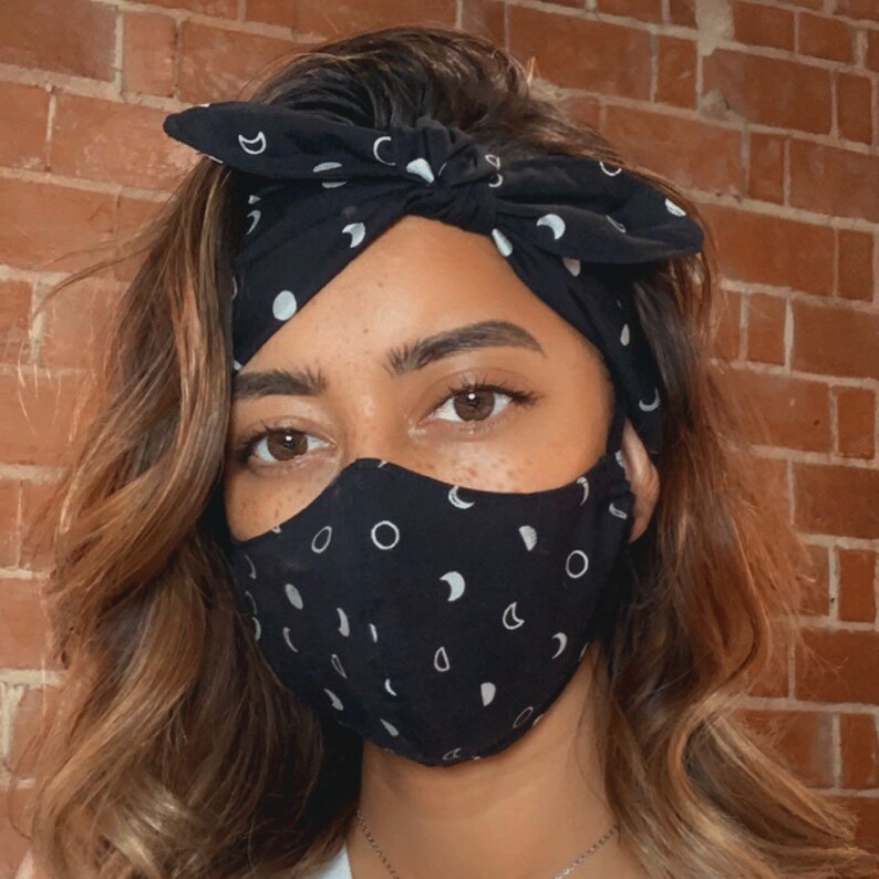 2 Piece Matching Set Face Mask & Headband With Bow Etsy