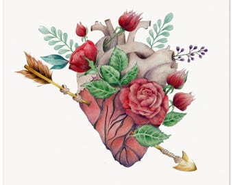 Cupid's Arrow - Anatomical Heart & Floral Poster | Stylish Wall Art Museum-Quality Matte Paper Poster