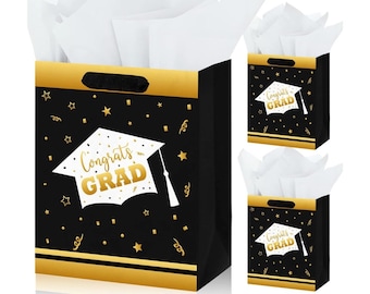 Sac-cadeau de remise des diplômes 13 po. Grands sacs-cadeaux pour personnes âgées avec poignées et papier de soie Classe de 2024 Sacs d'emballage cadeau cadeaux de remise des diplômes Lot de 2