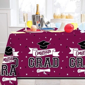 Graduation Decorations Class of 2025, 2pcs Graduation Tablecloths Congrats Grad Disposable Plastic Table Covers for College 54”x110”
