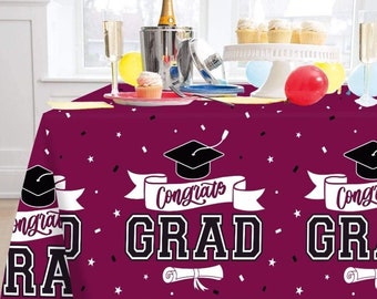 Graduation Decorations Class of 2026, 2pcs Graduation Tablecloths Congrats Grad Disposable Plastic Table Covers for College 54”x110”