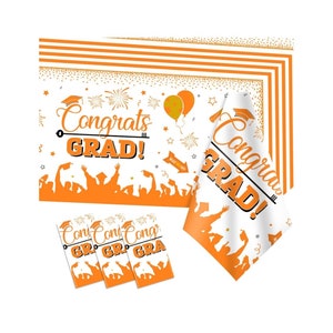Graduation Decorations Class of 2024, 3pcs Graduation Tablecloths Congrats Grad Disposable Plastic Table Covers for College