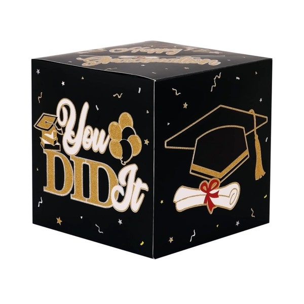 Graduation Card Box, Black & Gold Glitter Congrats Grad Card Holder Boxes, Party Gift Box College High School 2024 Graduation Party Supplies