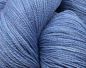 Hand Dyed Yarn Laceweight Baby Alpaca Mulberry Silk Faded Jeans Soft Indie Dyer