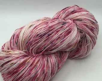 Hand Dyed Lace Weight Springtime in Kyoto 2 ply 75 Superwash Merino 25 Mulberry Silk Indie Dyer Soft Beautiful Sprinkle Dye Pink Green
