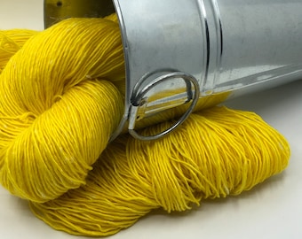 Hand Dyed Sock Yarn Sunny Yellow Single Ply Fingering Weight 90 Merino 10 Linen Indie Dyer Ready to Ship