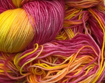 Hand Dyed Sock Yarn Daybreak Sugar 85 Superwash Merino 15 Nylon 4ply Yarn Pink Orange Yellow