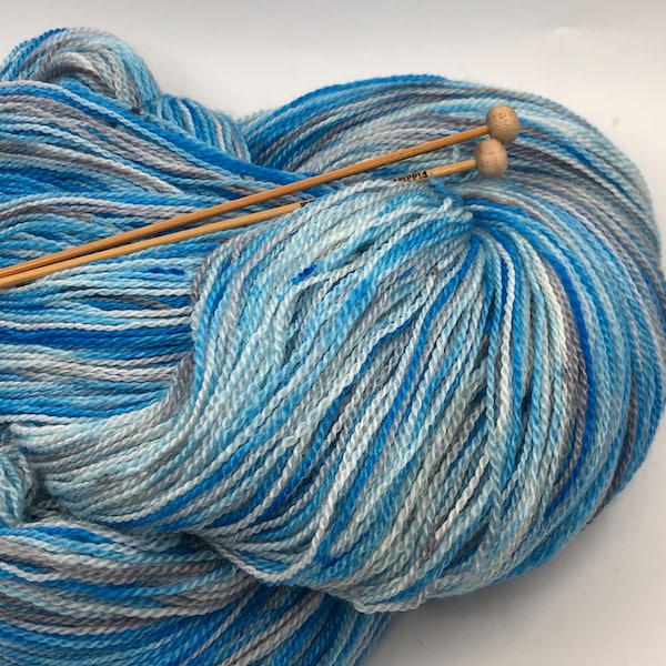 Hand Dyed Lace Weight Winter Sky 2 ply 75 Superwash Merino 25 Mulberry Silk Indie Dyer Soft Beautiful Blue Gray