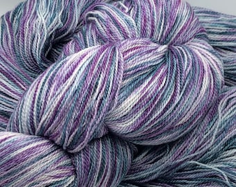 Hand Dyed Yarn Lace Weight Twisted Jumble Superwash Merino Silk Indie Dyer Soft Beautiful Teal Purple