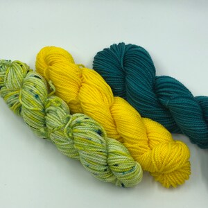 Hand Dyed 3 Mini Skeins Set Golden Forest Walk Sock Yarn Bundle 85 Superwash Merino 15 Nylon Indie Dyer Bild 3