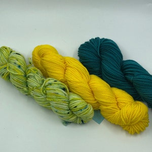 Hand Dyed 3 Mini Skeins Set Golden Forest Walk Sock Yarn Bundle 85 Superwash Merino 15 Nylon Indie Dyer Bild 1