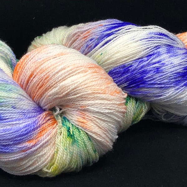 Hand Dyed Lace Weight Yarn Mardi Gras Mix 2 ply 75 Superwash Merino 25 Mulberry Silk Indie Dyer Bright Colorful