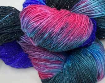 Hand Dyed Sock Yarn Starlight Madness 4 ply Superwash Merino Nylon Silver Stellina Indie Dyer Beautiful Sparkly