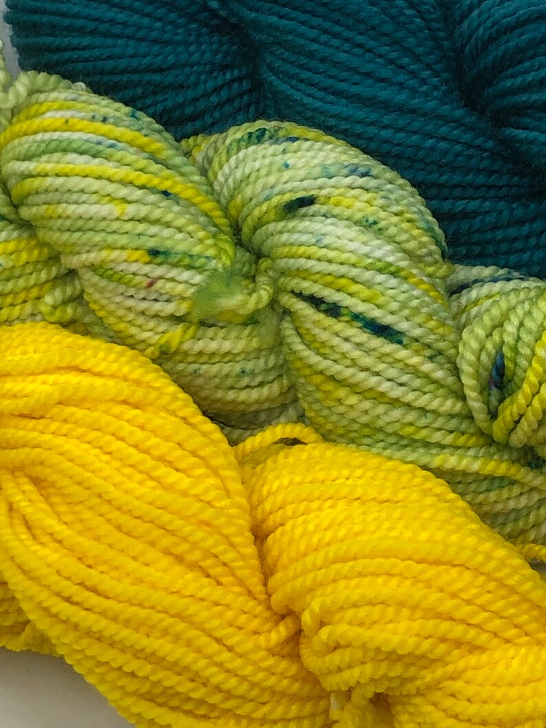 Hand Dyed 3 Mini Skeins Set Golden Forest Walk Sock Yarn Bundle 85 Superwash Merino 15 Nylon Indie Dyer Bild 5