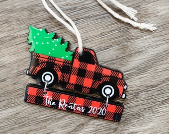 Custom Christmas Truck 2023 Ornament, Family Ornament, Christmas Truck Ornament, Personalized Ornament, Buffalo Plaid Ornament