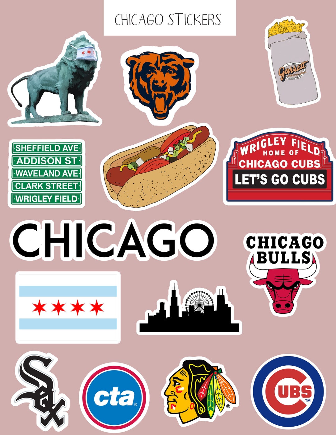 Chicago Sticker Pack of 14, Chicago Stickers, Chicago Etsy
