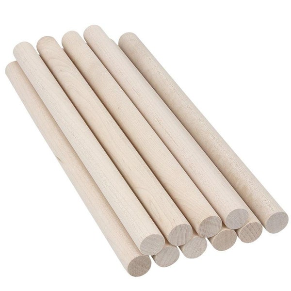 Maple Wooden Dowel Rods | 3/4" Wood Dowels, 10 Pack | Solid Hardwood Sticks for Crafting, Macrame, DIY & More | Sanded Smooth, Kiln Dried,