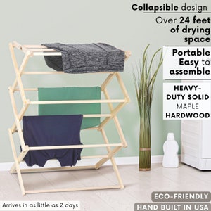 Medium Wooden Clothes Drying Rack for Laundry Drying Rack for Clothes Wood Drying Rack Wood Clothes Hanger for Laundry Folding Rack Storage