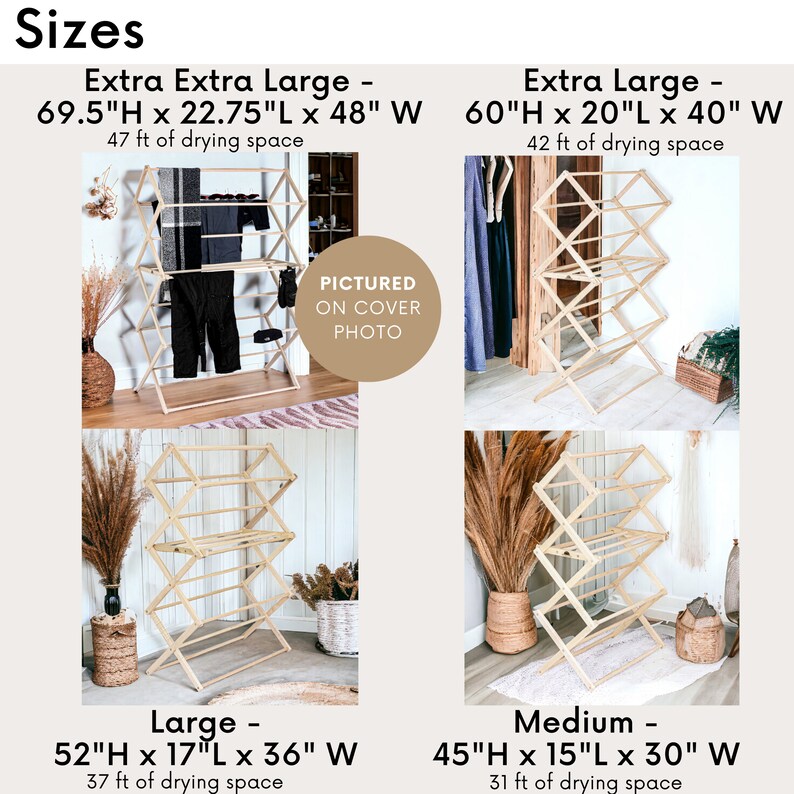 XXL Solid Wood Clothes Drying Rack, 47 Ft Capacity, American Made - Etsy