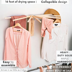 Wall Laundry Drying Rack for Clothes, Wall Mounted Drying Rack for Laundry Hanging Rack, Wood Clothes Drying Rack for Laundry Room Storage