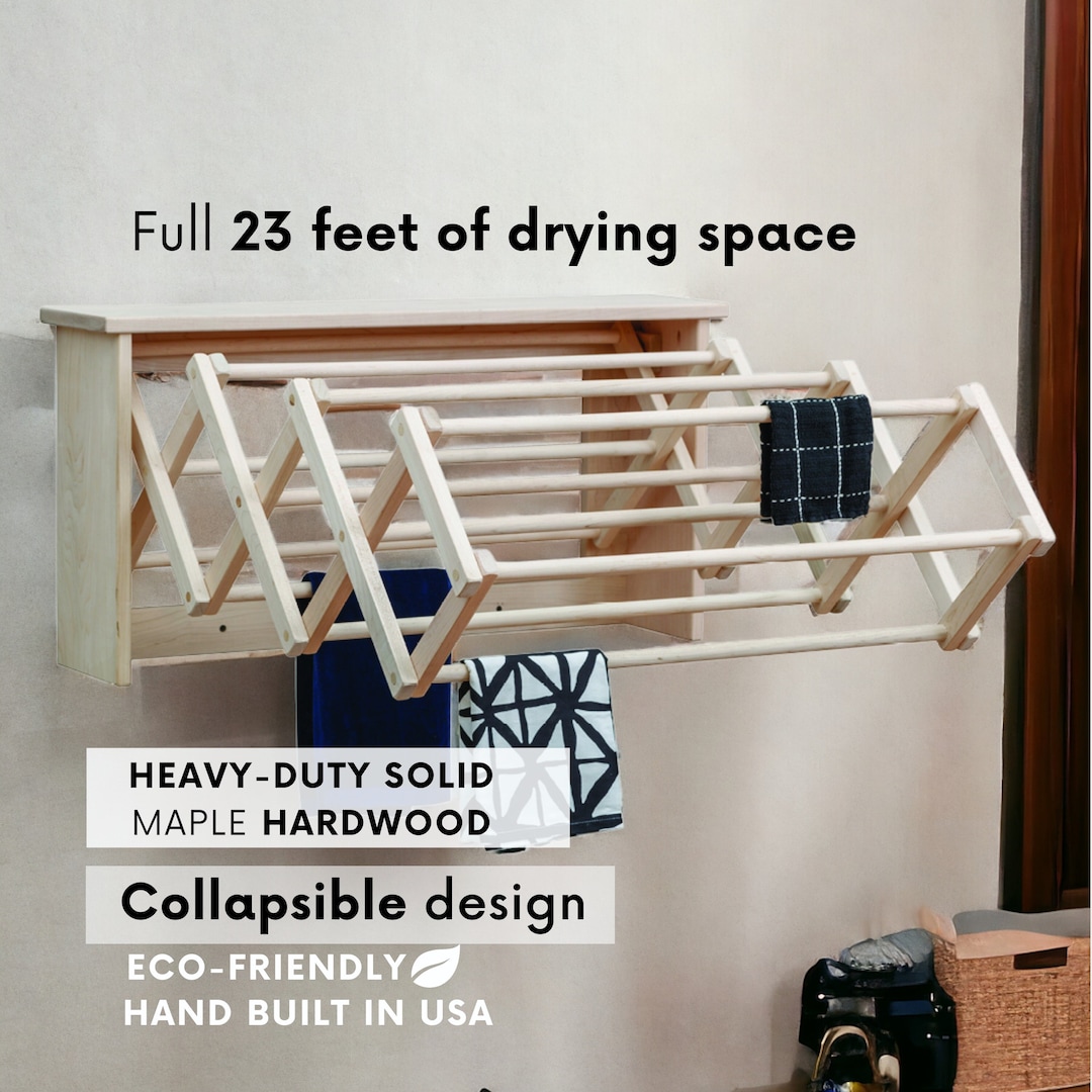 Buy XL Laundry Drying Rack for Clothes, Wall Mounted Drying Rack for  Laundry Folding Station, Wood Clothes Drying Rack for Laundry Room Storage  Online