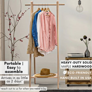 Wood Clothing Rack, Wooden Clothes Rack, Coat rack free standing, Boutique Hanging Clothes Rack, Closet Garment rack, Clothing Display Rack