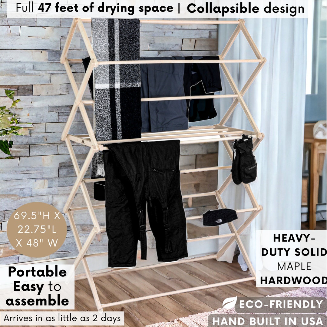 XXL Solid Wood Clothes Drying Rack, 47 Ft Capacity, American Made - Etsy