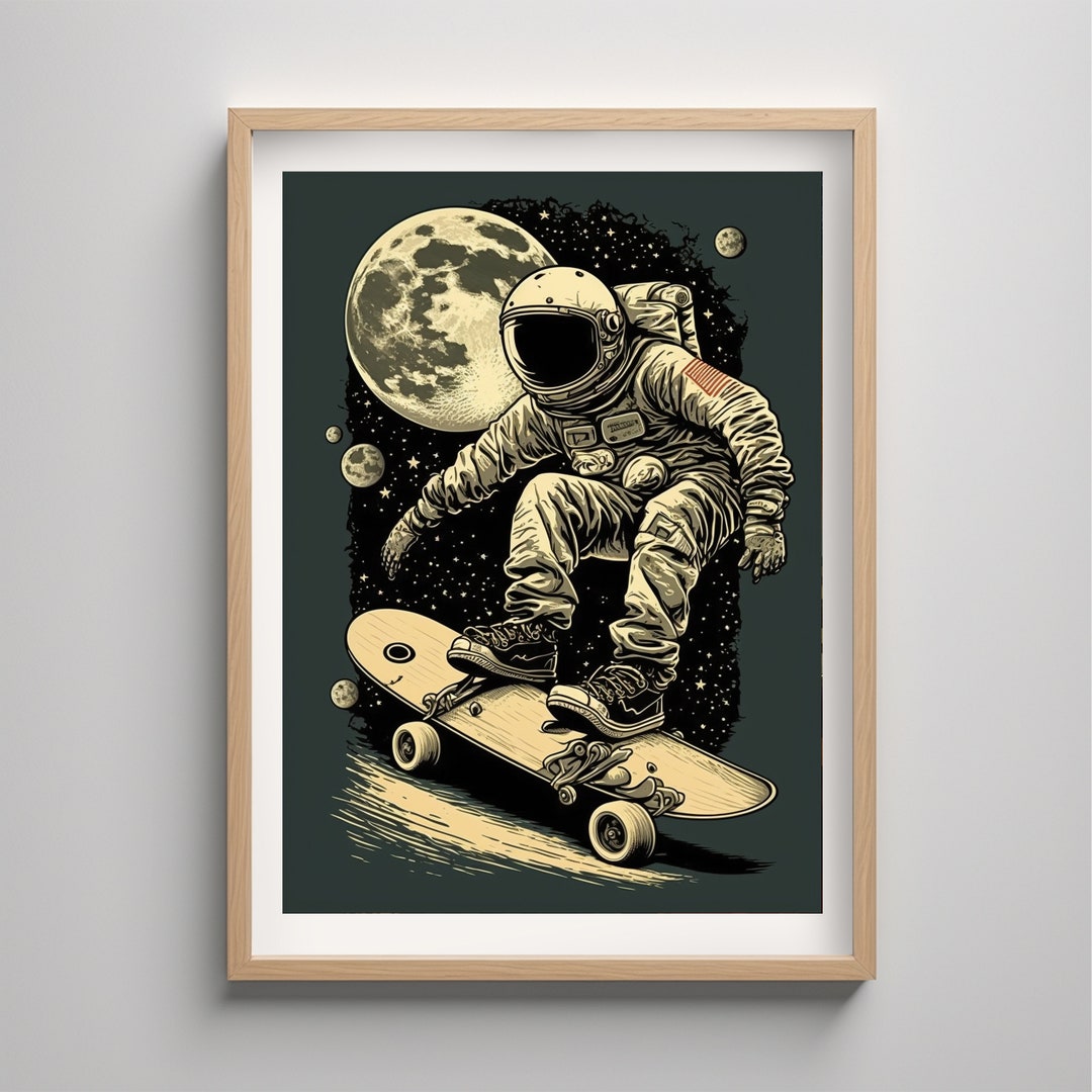 Astronaut Skater in Space Wall Art / Retro Space Poster / Astronaut in ...