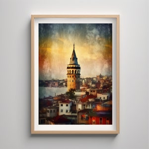 Istanbul Oil Painted Art | Galata Tower Art print from Turkey art poster | wall decor  | Vintage Print Wall Art Print Poster